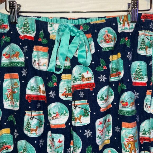Nick & Nora Fleece Winter Pajamas With Snow Globes, Monkeys & Snowmen Sz Med - Picture 5 of 16